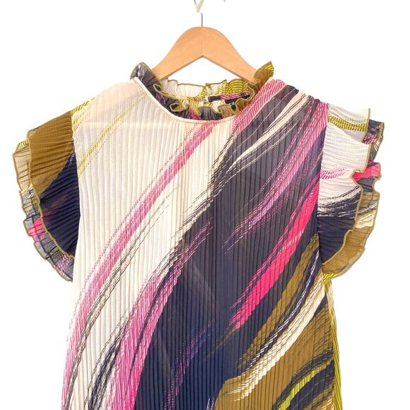 City Chic Colorful Wave Pleated Blouse Ruffled Sleeves Size 14 - Picture 5 of 13